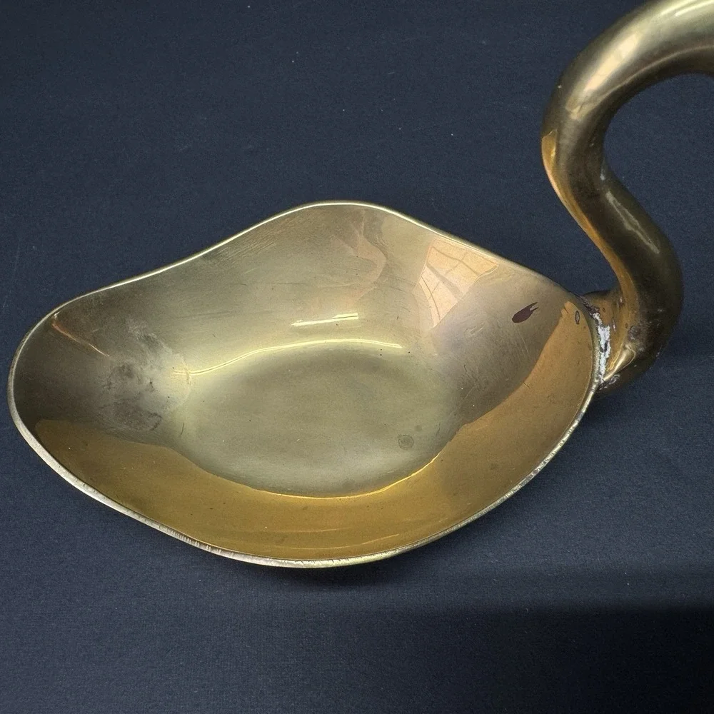 Vintage Brass Swan Duck Swan Trinket Tray Soap Candy Dish India Patina MCM